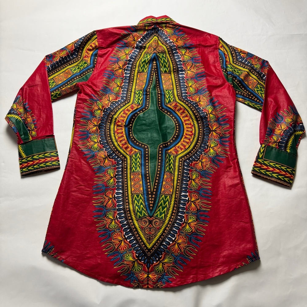 Vibrant Red Multicolor Patterned Long Sleeve Dres… - image 8